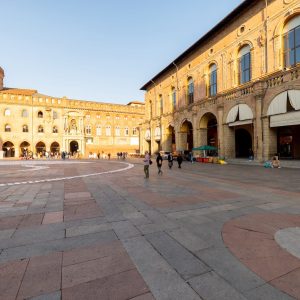 Central square of the old town in Bologna city